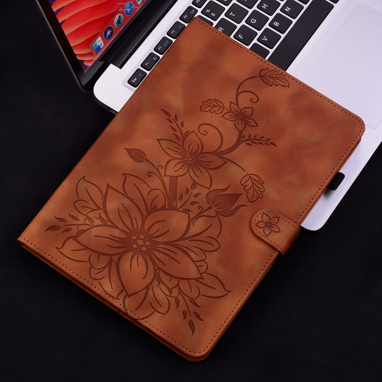 For Huawei MatePad T 10s / Enjoy Tablet 2 Lily Embossed Leather Tablet Case(Brown) - Huawei by PMC TechLife | Online Shopping South Africa | PMC TechLife | Buy Now Pay Later Mobicred