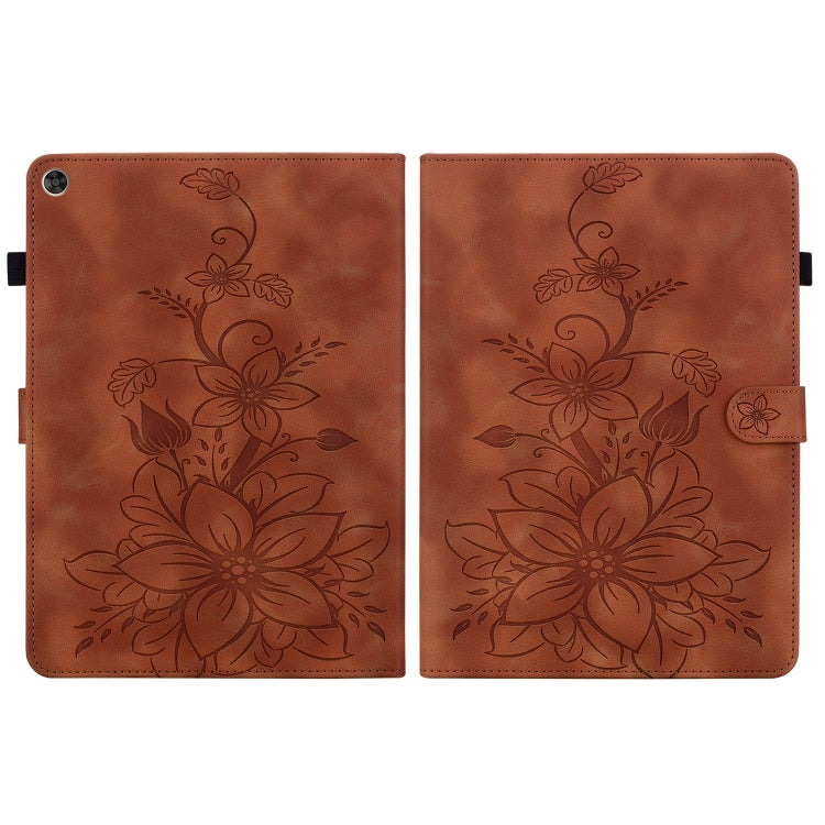 For Huawei MatePad T 10s / Enjoy Tablet 2 Lily Embossed Leather Tablet Case(Brown) - Huawei by PMC TechLife | Online Shopping South Africa | PMC TechLife | Buy Now Pay Later Mobicred