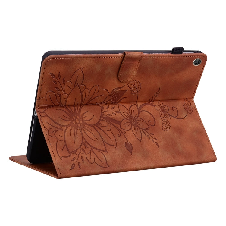 For Huawei MatePad T 10s / Enjoy Tablet 2 Lily Embossed Leather Tablet Case(Brown) - Huawei by PMC TechLife | Online Shopping South Africa | PMC TechLife | Buy Now Pay Later Mobicred