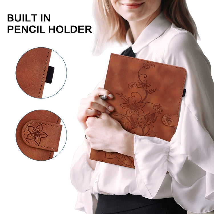 For Huawei MatePad T 10s / Enjoy Tablet 2 Lily Embossed Leather Tablet Case(Brown) - Huawei by PMC TechLife | Online Shopping South Africa | PMC TechLife | Buy Now Pay Later Mobicred