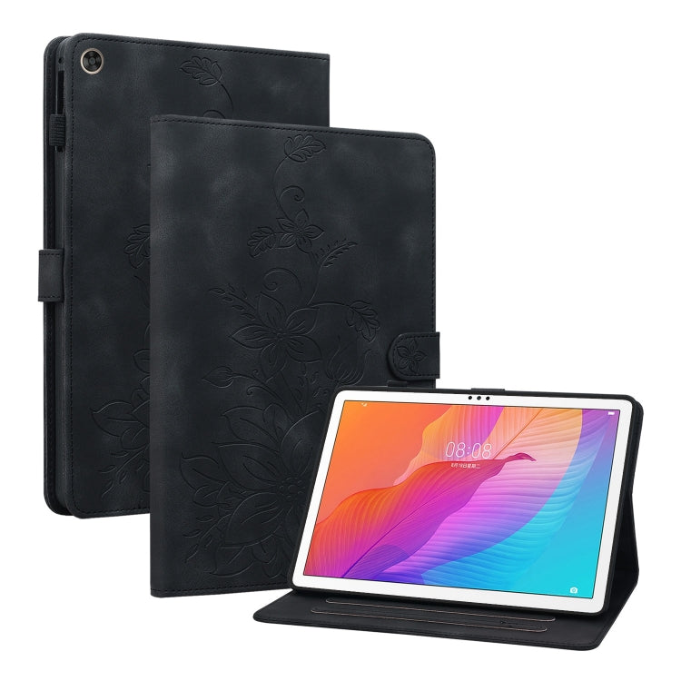 For Huawei MatePad T 10s / Enjoy Tablet 2 Lily Embossed Leather Tablet Case(Black) - Huawei by PMC TechLife | Online Shopping South Africa | PMC TechLife | Buy Now Pay Later Mobicred