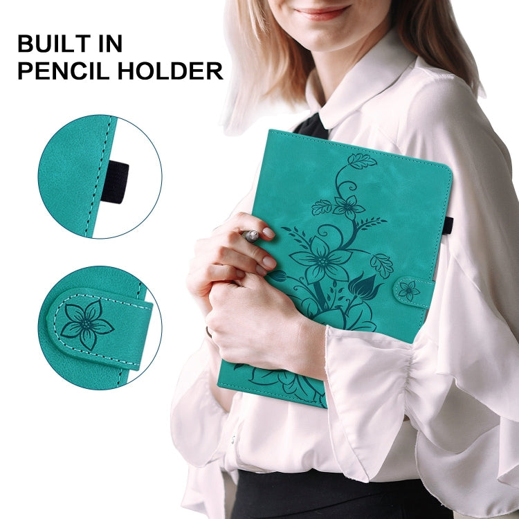 For Honor Pad 9 12.1 Lily Embossed Leather Tablet Case(Green) - free shipping - PMC TechLife - Order now!