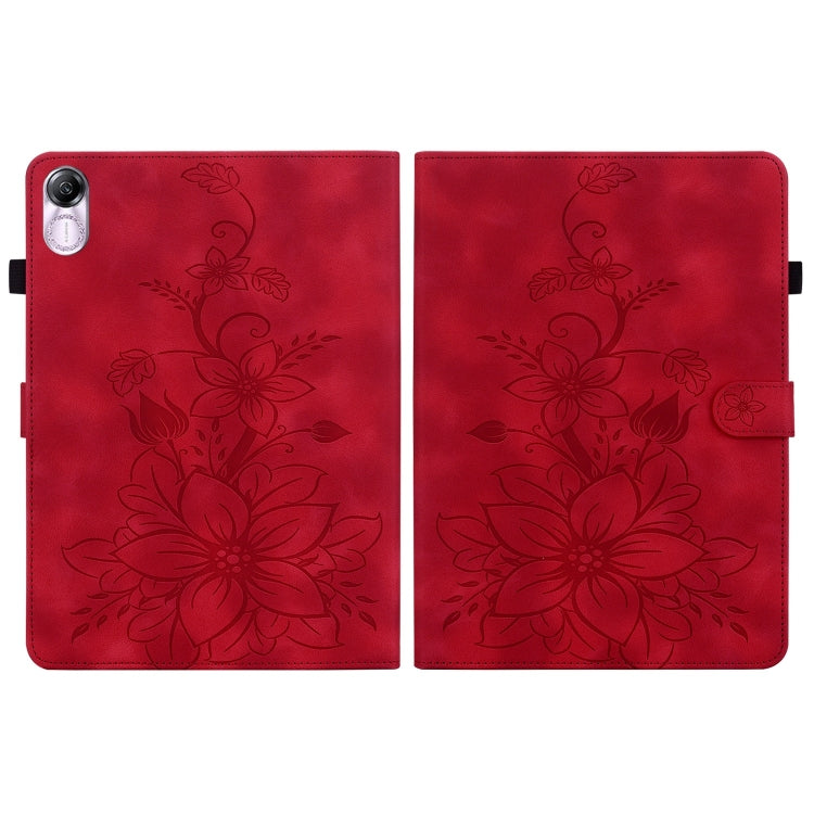 For Honor Pad X8 Pro / X9 2023 Lily Embossed Leather Tablet Case(Red) - Honor by PMC TechLife | Online Shopping South Africa | PMC TechLife | Buy Now Pay Later Mobicred