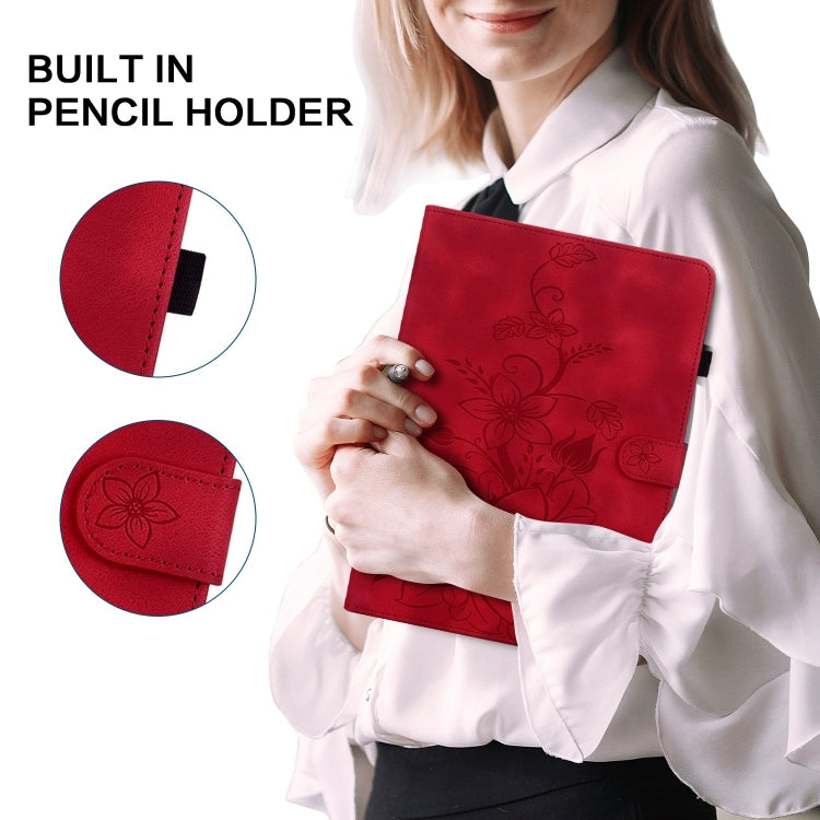 For Honor Pad X8 Pro / X9 2023 Lily Embossed Leather Tablet Case(Red) - Honor by PMC TechLife | Online Shopping South Africa | PMC TechLife | Buy Now Pay Later Mobicred