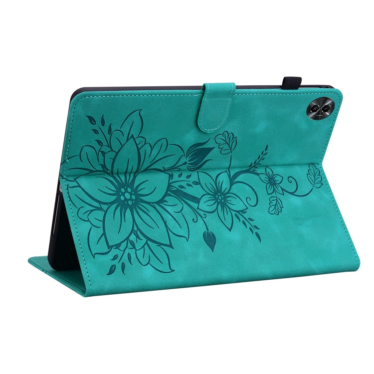 For Realme Pad 2 11.5 Lily Embossed Leather Tablet Case(Green) - Realme by PMC TechLife | Online Shopping South Africa | PMC TechLife | Buy Now Pay Later Mobicred
