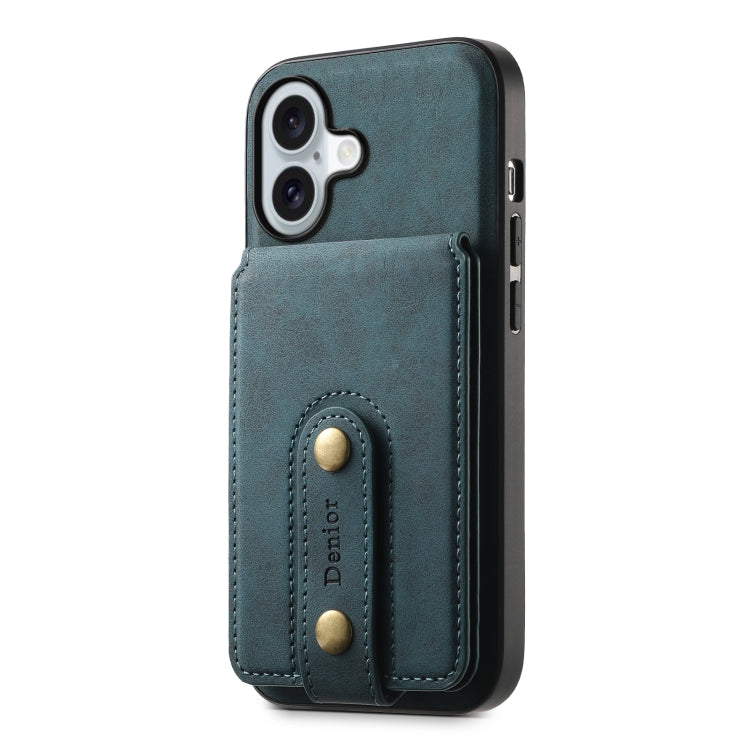 For iPhone 16 Denior D14 NK Retro Pattern MagSafe Magnetic Card Holder Leather Phone Case(Blue) - iPhone 16 Cases by Denior | Online Shopping South Africa | PMC Jewellery | Buy Now Pay Later Mobicred