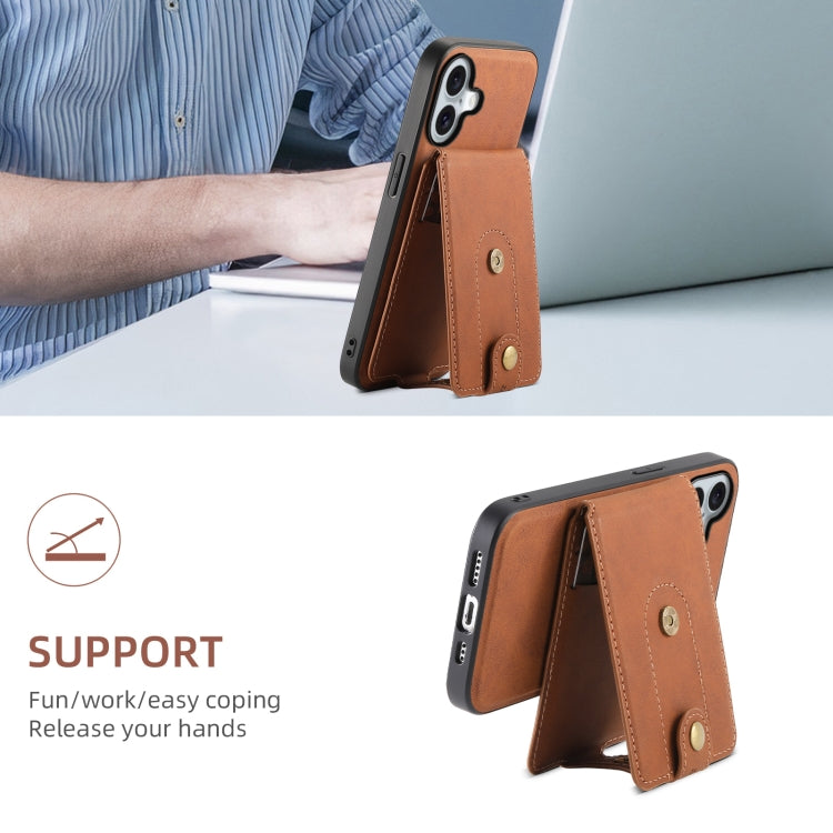 For iPhone 16 Plus Denior D14 NK Retro Pattern MagSafe Magnetic Card Holder Leather Phone Case(Brown) - iPhone 16 Plus Cases by Denior | Online Shopping South Africa | PMC Jewellery | Buy Now Pay Later Mobicred