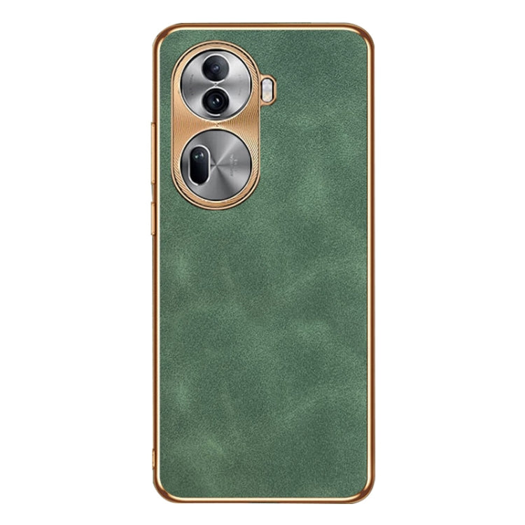 For OPPO Reno11 Global Electroplating Lambskin Leather Phone Case(Green) - Reno11 Cases by PMC Jewellery | Online Shopping South Africa | PMC Jewellery | Buy Now Pay Later Mobicred