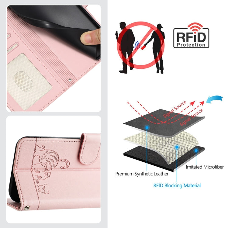 For Honor Magic6 Pro 5G Global Cat Rat Embossed Pattern RFID Leather Phone Case with Lanyard(Pink) - Honor Cases by PMC Jewellery | Online Shopping South Africa | PMC Jewellery | Buy Now Pay Later Mobicred