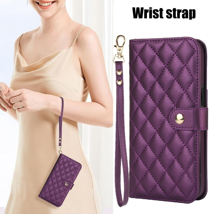 For Google Pixel 6a Crossbody Multifunction Rhombic Leather Phone Case(Dark Purple) - Google Cases by PMC TechLife | Online Shopping South Africa | PMC TechLife | Buy Now Pay Later Mobicred