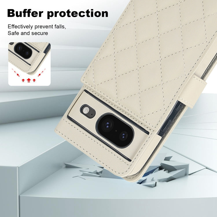 For Google Pixel 8 Crossbody Multifunction Rhombic Leather Phone Case(White) - Google Cases by PMC TechLife | Online Shopping South Africa | PMC TechLife | Buy Now Pay Later Mobicred