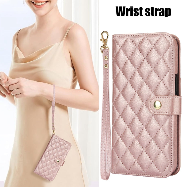 For Google Pixel 8 Crossbody Multifunction Rhombic Leather Phone Case(Rose Gold) - Google Cases by PMC TechLife | Online Shopping South Africa | PMC TechLife | Buy Now Pay Later Mobicred