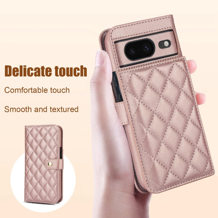 For Google Pixel 8a Crossbody Multifunction Rhombic Leather Phone Case(Rose Gold) - Google Cases by PMC TechLife | Online Shopping South Africa | PMC TechLife | Buy Now Pay Later Mobicred