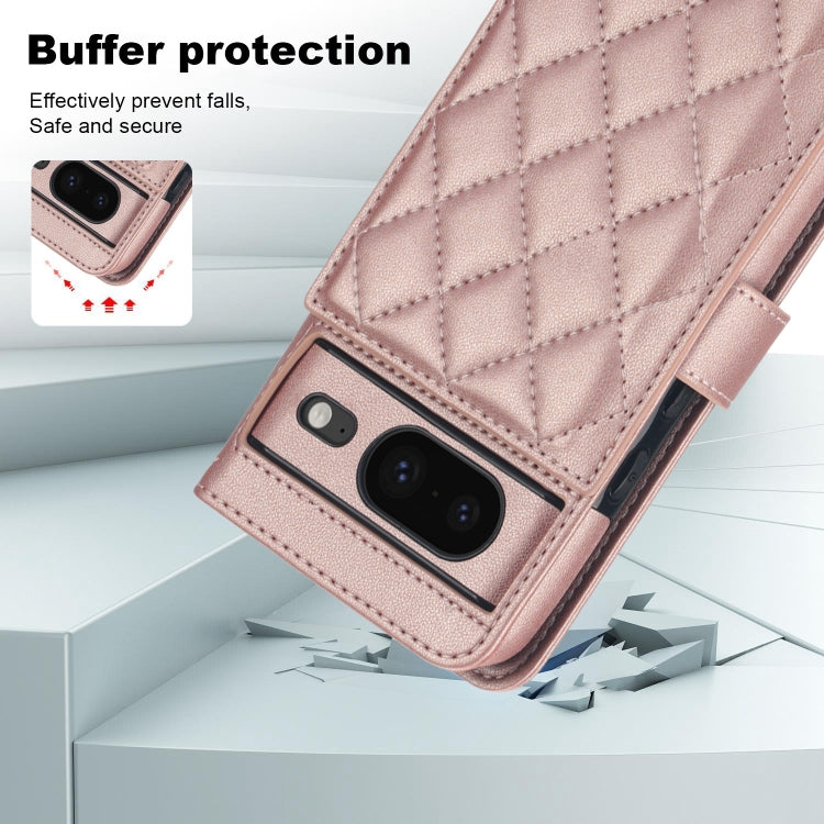 For Google Pixel 8a Crossbody Multifunction Rhombic Leather Phone Case(Rose Gold) - Google Cases by PMC TechLife | Online Shopping South Africa | PMC TechLife | Buy Now Pay Later Mobicred