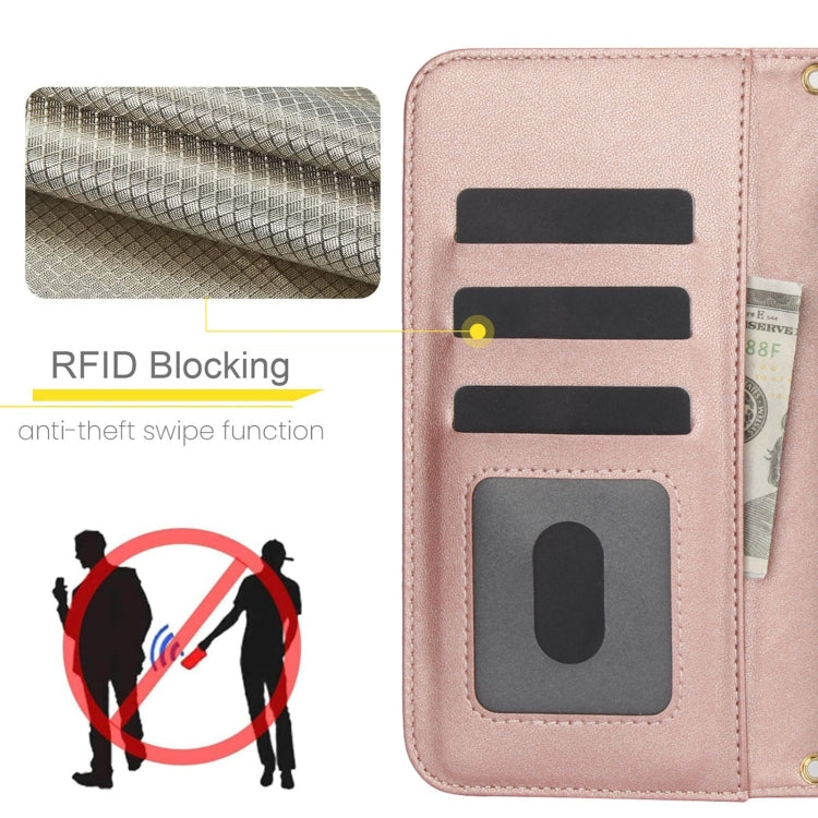 For Google Pixel 8a Crossbody Multifunction Rhombic Leather Phone Case(Rose Gold) - Google Cases by PMC TechLife | Online Shopping South Africa | PMC TechLife | Buy Now Pay Later Mobicred