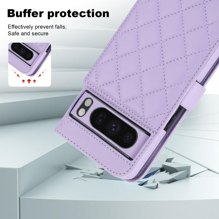 For Google Pixel 8 Pro Crossbody Multifunction Rhombic Leather Phone Case(Purple) - Google Cases by PMC TechLife | Online Shopping South Africa | PMC TechLife | Buy Now Pay Later Mobicred