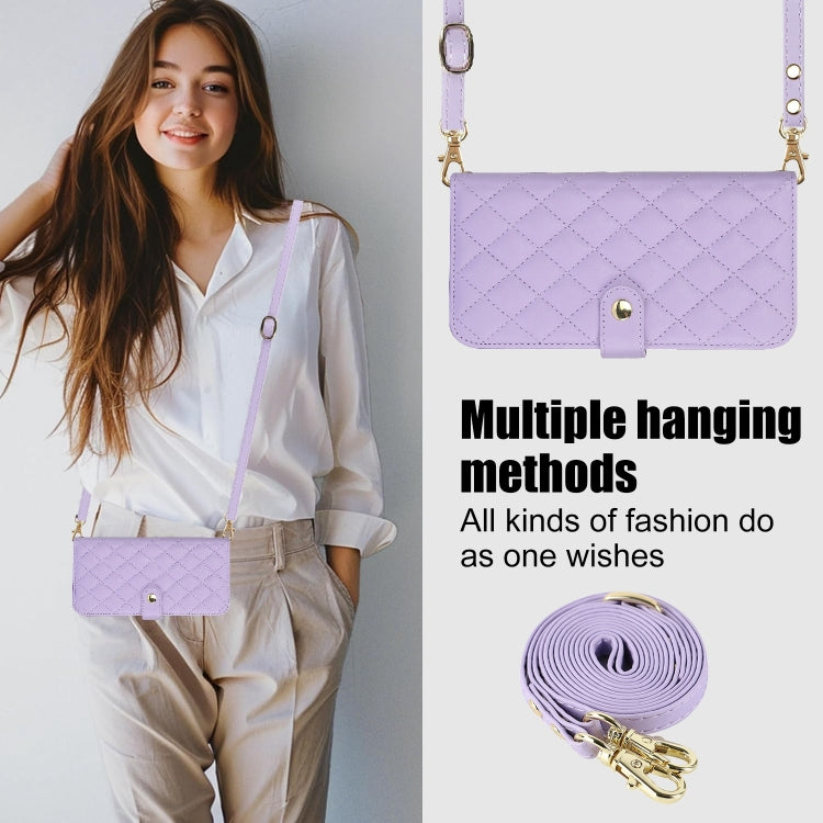 For Google Pixel 8 Pro Crossbody Multifunction Rhombic Leather Phone Case(Purple) - Google Cases by PMC TechLife | Online Shopping South Africa | PMC TechLife | Buy Now Pay Later Mobicred