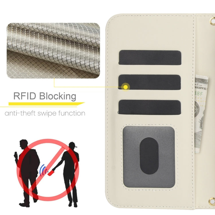 For Google Pixel 9 Crossbody Multifunction Rhombic Leather Phone Case(White) - Google Cases by PMC TechLife | Online Shopping South Africa | PMC TechLife | Buy Now Pay Later Mobicred