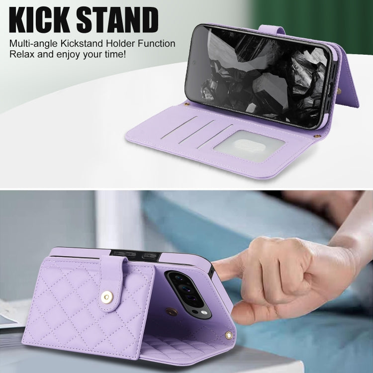 For Google Pixel 9 Pro XL Crossbody Multifunction Rhombic Leather Phone Case(Purple) - Google Cases by PMC TechLife | Online Shopping South Africa | PMC TechLife | Buy Now Pay Later Mobicred