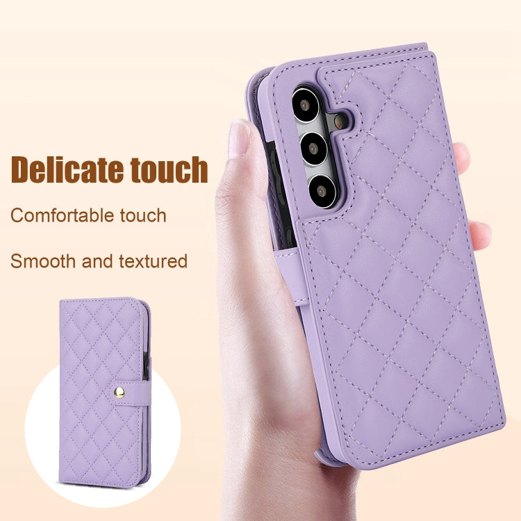 For Samsung Galaxy S24 5G Crossbody Multifunction Rhombic Leather Phone Case(Purple) - Galaxy S24 5G Cases by PMC Jewellery | Online Shopping South Africa | PMC Jewellery | Buy Now Pay Later Mobicred