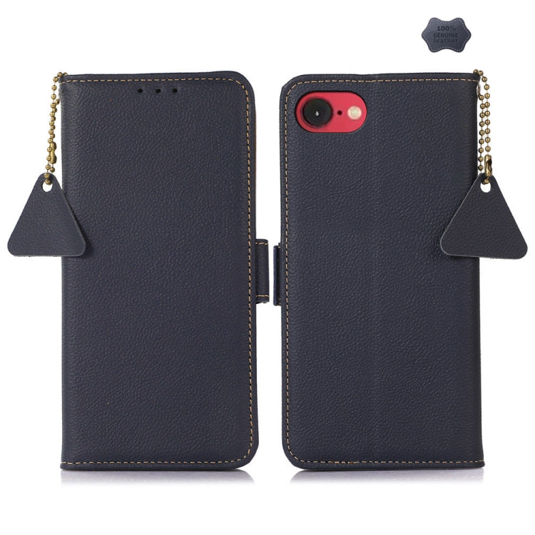 For iPhone 16e Side-Magnetic TJ Genuine Leather RFID Phone Case(Blue) - iPhone 16e Cases by PMC TechLife | Online Shopping South Africa | PMC TechLife | Buy Now Pay Later Mobicred