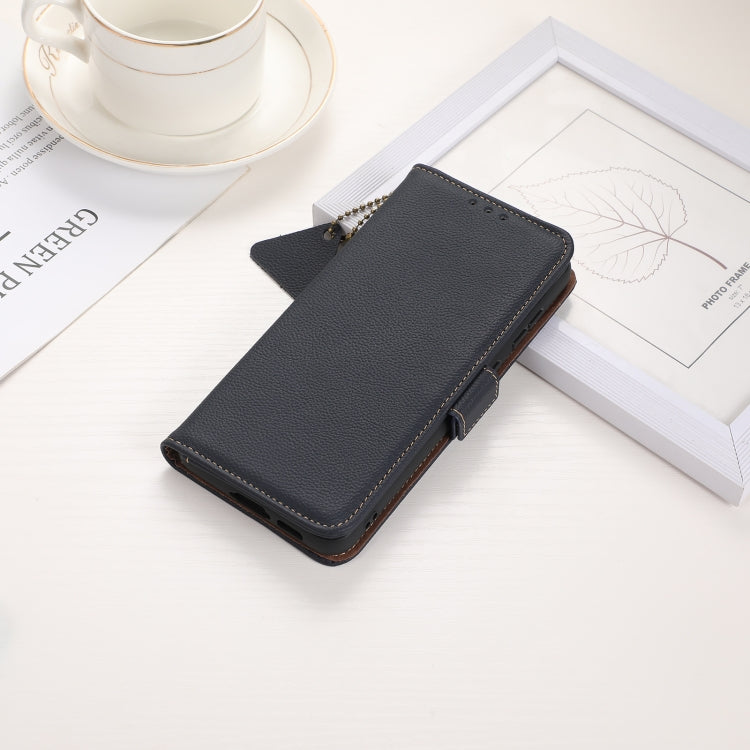 For iPhone 16e Side-Magnetic TJ Genuine Leather RFID Phone Case(Blue) - iPhone 16e Cases by PMC TechLife | Online Shopping South Africa | PMC TechLife | Buy Now Pay Later Mobicred