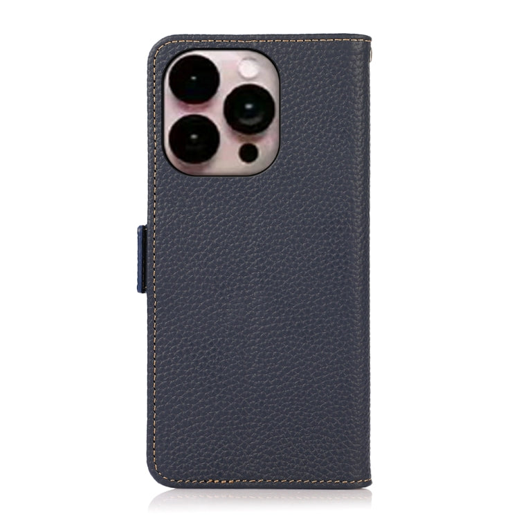 For iPhone 16 Pro KHAZNEH Side-Magnetic Litchi Genuine Leather RFID Case(Blue) - iPhone 16 Pro Cases by PMC TechLife | Online Shopping South Africa | PMC TechLife | Buy Now Pay Later Mobicred