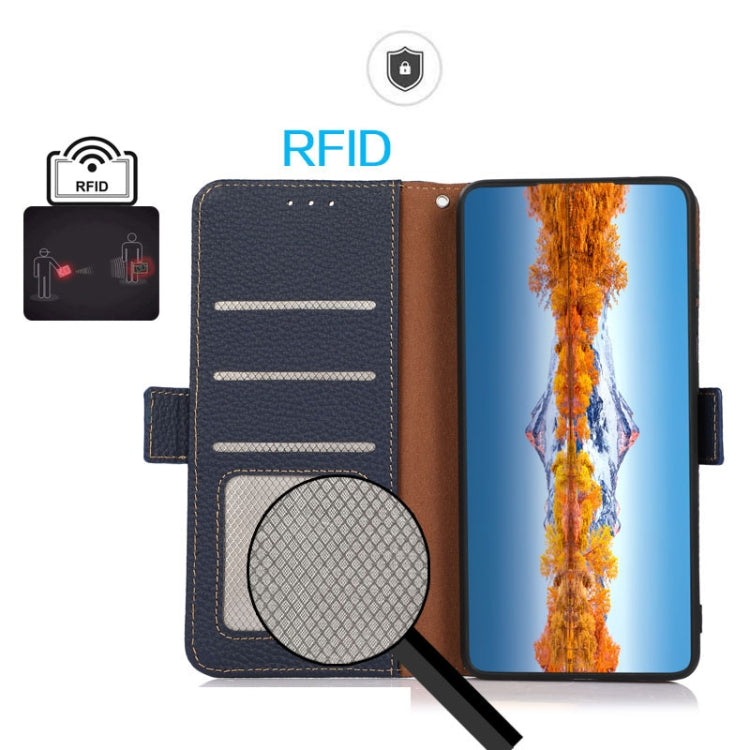 For iPhone 16 Pro KHAZNEH Side-Magnetic Litchi Genuine Leather RFID Case(Blue) - iPhone 16 Pro Cases by PMC TechLife | Online Shopping South Africa | PMC TechLife | Buy Now Pay Later Mobicred