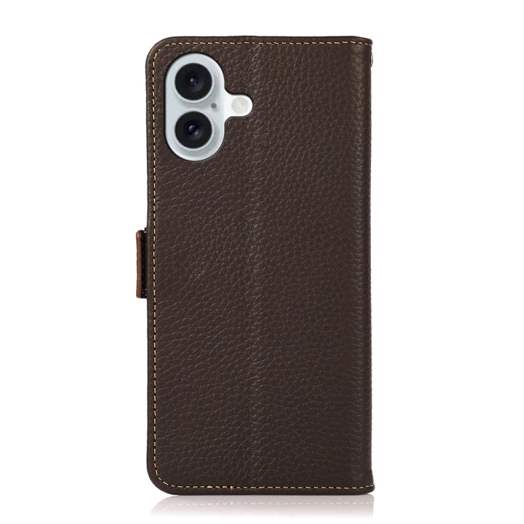 For iPhone 16 Plus KHAZNEH Side-Magnetic Litchi Genuine Leather RFID Case(Brown) - iPhone 16 Plus Cases by PMC TechLife | Online Shopping South Africa | PMC TechLife | Buy Now Pay Later Mobicred