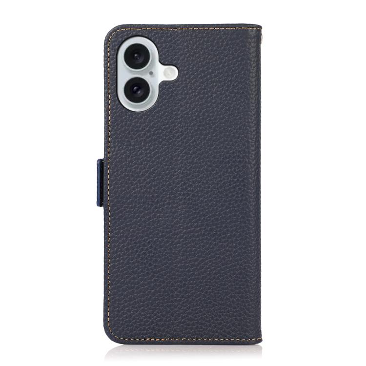 For iPhone 17 KHAZNEH Side-Magnetic Litchi Genuine Leather RFID Case(Blue) - free shipping - PMc TechLife - Order now!