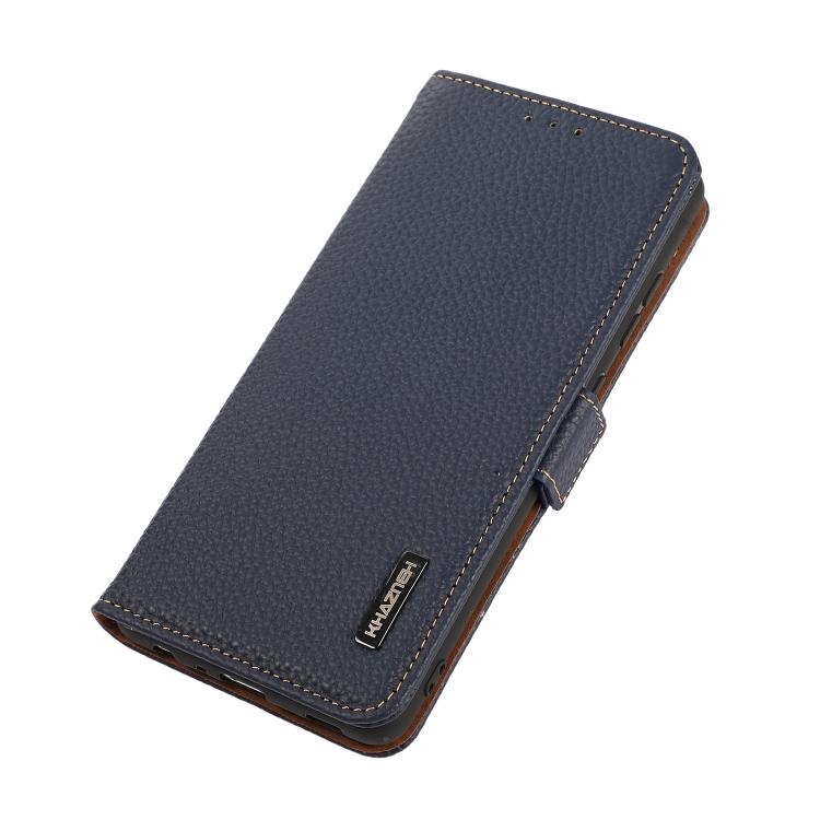 For iPhone 17 KHAZNEH Side-Magnetic Litchi Genuine Leather RFID Case(Blue) - free shipping - PMc TechLife - Order now!