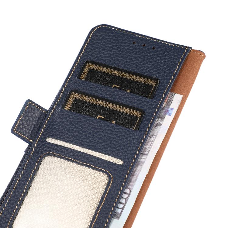 For iPhone 17 KHAZNEH Side-Magnetic Litchi Genuine Leather RFID Case(Blue) - free shipping - PMc TechLife - Order now!