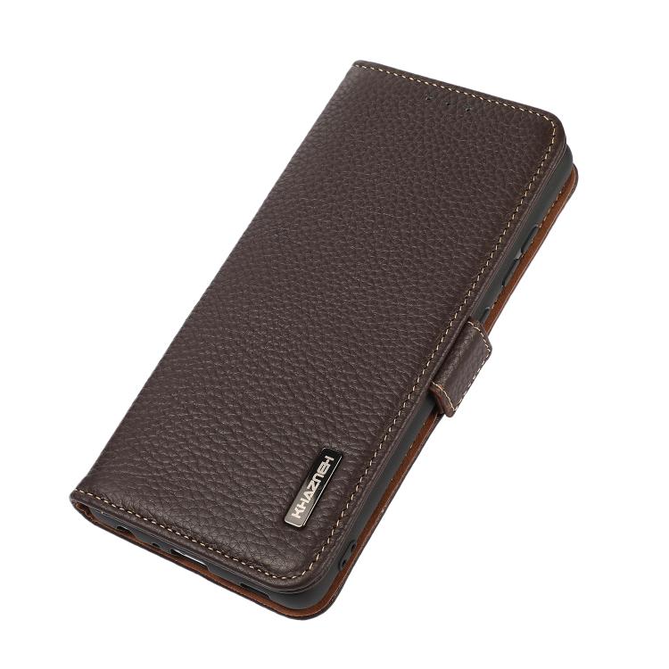 For iPhone 17 KHAZNEH Side-Magnetic Litchi Genuine Leather RFID Case(Brown) - free shipping - PMc TechLife - Order now!
