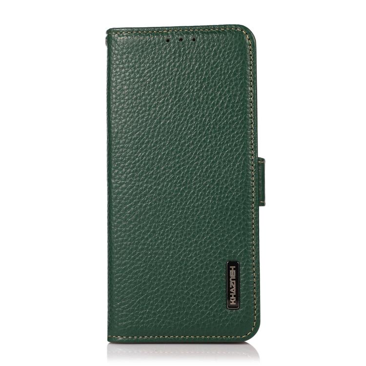 For iPhone 17 Pro KHAZNEH Side-Magnetic Litchi Genuine Leather RFID Case(Green) - free shipping - PMc TechLife - Order now!