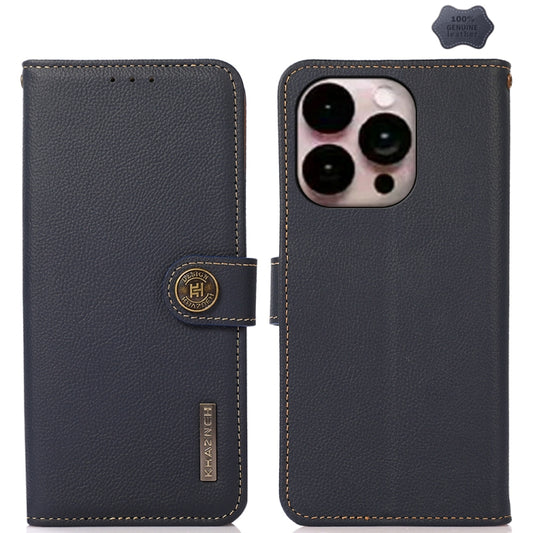 For iPhone 16 Pro Max KHAZNEH Custer Genuine Leather RFID Phone Case(Blue) - iPhone 16 Pro Max Cases by PMC Jewellery | Online Shopping South Africa | PMC Jewellery | Buy Now Pay Later Mobicred