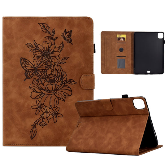 For iPad Pro 11 2024 Peony Butterfly Embossed Leather Smart Tablet Case(Brown) - iPad Pro 11 2024 Cases by PMC Jewellery | Online Shopping South Africa | PMC Jewellery | Buy Now Pay Later Mobicred