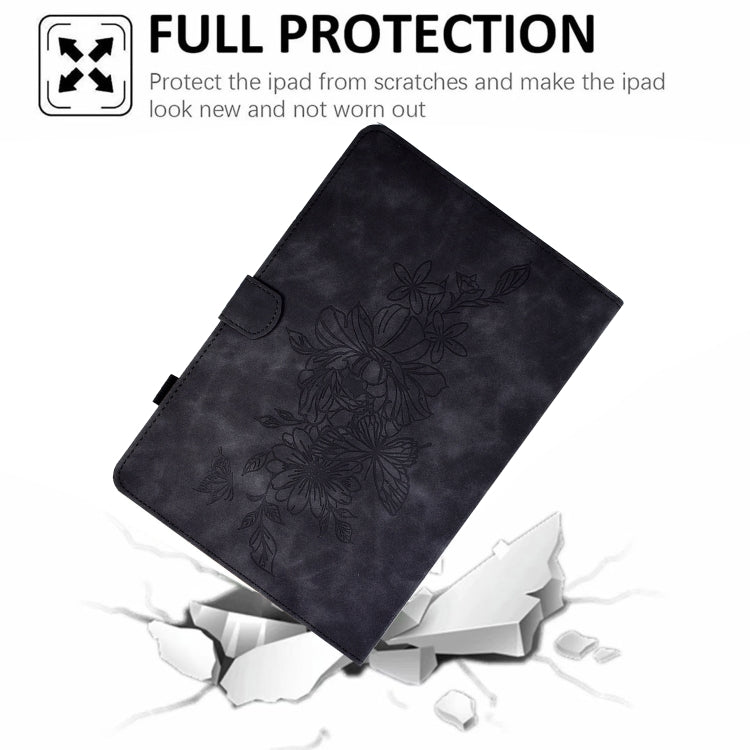 For iPad Pro 11 2024 Peony Butterfly Embossed Leather Smart Tablet Case(Black) - iPad Pro 11 2024 Cases by PMC TechLife | Online Shopping South Africa | PMC TechLife | Buy Now Pay Later Mobicred