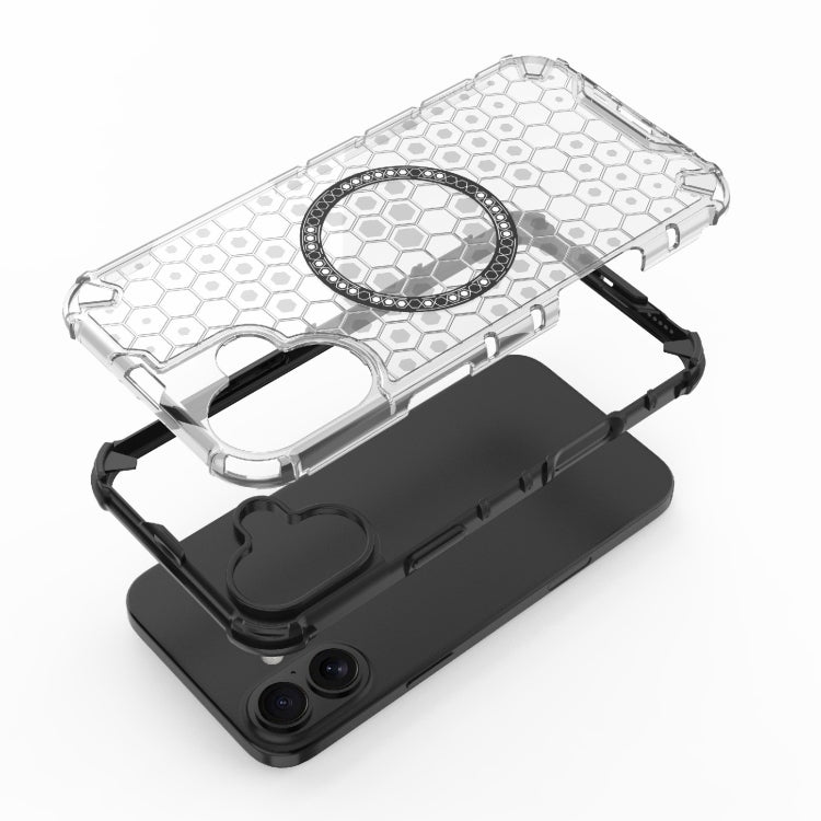 For iPhone 16 Plus Honeycomb Magnetic Ring Shockproof Phone Case(Black) - iPhone 16 Plus Cases by PMC Jewellery | Online Shopping South Africa | PMC Jewellery | Buy Now Pay Later Mobicred