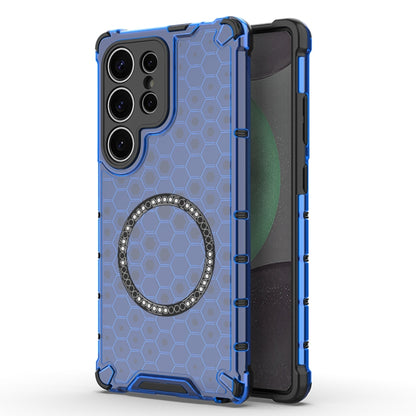 For Samsung Galaxy S25 Ultra 5G Honeycomb Magnetic Ring Shockproof Phone Case(Blue) - Galaxy S25 Ultra 5G Cases by PMC Jewellery | Online Shopping South Africa | PMC Jewellery | Buy Now Pay Later Mobicred