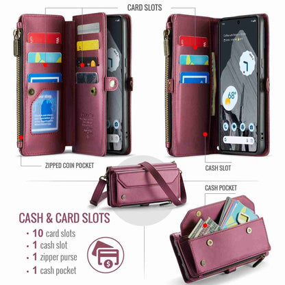 For Google Pixel 8 Pro CaseMe C36 Card Slots Zipper Wallet RFID Anti-theft Leather Phone Case(Wine Red) - Google Cases by CaseMe | Online Shopping South Africa | PMC Jewellery | Buy Now Pay Later Mobicred