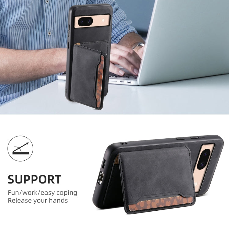 For Google Pixel 8a Denior D13 Retro Texture Leather MagSafe Card Bag Phone Case(Black) - Google Cases by Denior | Online Shopping South Africa | PMC Jewellery | Buy Now Pay Later Mobicred