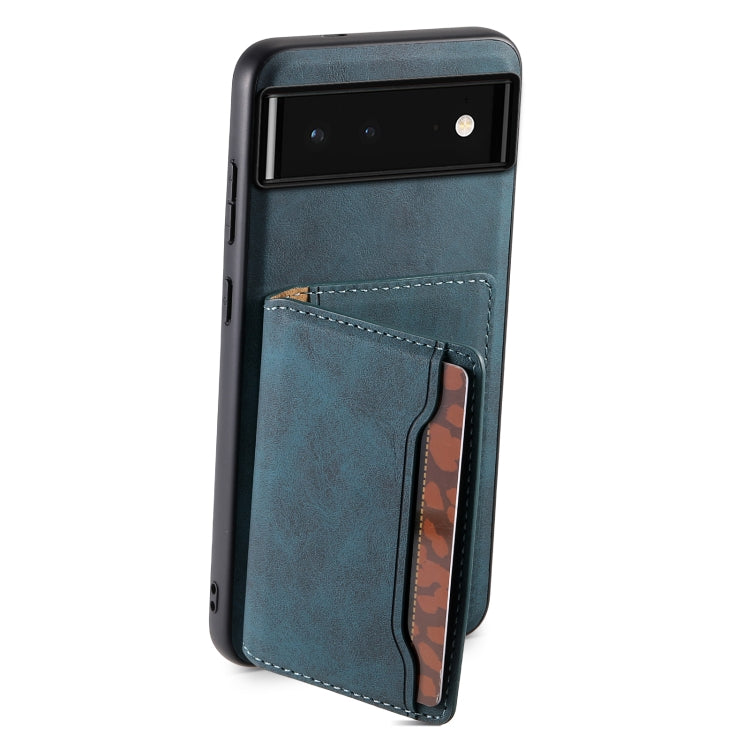 For Google Pixel 6 Denior D13 Retro Texture Leather MagSafe Card Bag Phone Case(Blue) - Google Cases by Denior | Online Shopping South Africa | PMC Jewellery | Buy Now Pay Later Mobicred