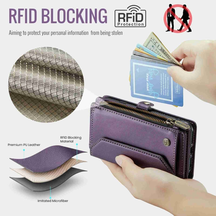 For iPhone XS / X CaseMe C36 Card Slots Zipper Wallet RFID Anti-theft Leather Phone Case(Purple) - More iPhone Cases by CaseMe | Online Shopping South Africa | PMC Jewellery | Buy Now Pay Later Mobicred