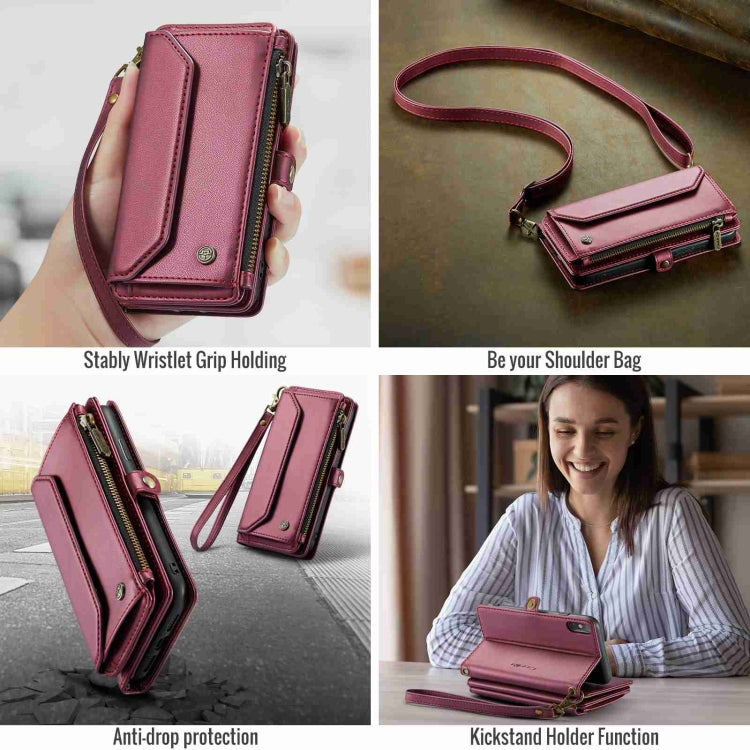 For iPhone XS Max CaseMe C36 Card Slots Zipper Wallet RFID Anti-theft Leather Phone Case(Wine Red) - More iPhone Cases by CaseMe | Online Shopping South Africa | PMC Jewellery | Buy Now Pay Later Mobicred