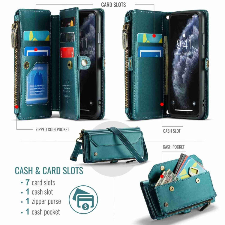 For iPhone 11 Pro CaseMe C36 Card Slots Zipper Wallet RFID Anti-theft Leather Phone Case(Blue-green) - iPhone 11 Pro Cases by CaseMe | Online Shopping South Africa | PMC Jewellery | Buy Now Pay Later Mobicred