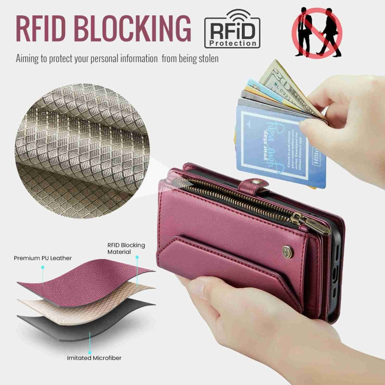 For iPhone 14 Plus CaseMe C36 Card Slots Zipper Wallet RFID Anti-theft Leather Phone Case(Wine Red) - iPhone 14 Plus Cases by CaseMe | Online Shopping South Africa | PMC Jewellery | Buy Now Pay Later Mobicred