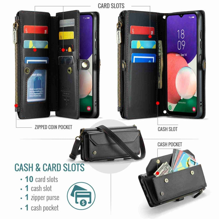 For Samsung Galaxy A22 5G CaseMe C36 Card Slots Zipper Wallet RFID Anti-theft Leather Phone Case(Black) - Galaxy Phone Cases by CaseMe | Online Shopping South Africa | PMC Jewellery | Buy Now Pay Later Mobicred