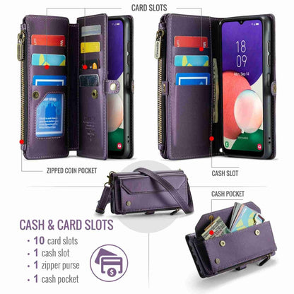 For Samsung Galaxy A22 5G CaseMe C36 Card Slots Zipper Wallet RFID Anti-theft Leather Phone Case(Purple) - Galaxy Phone Cases by CaseMe | Online Shopping South Africa | PMC Jewellery | Buy Now Pay Later Mobicred