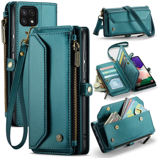 For Samsung Galaxy A22 5G CaseMe C36 Card Slots Zipper Wallet RFID Anti-theft Leather Phone Case(Blue-green) - Galaxy Phone Cases by CaseMe | Online Shopping South Africa | PMC Jewellery | Buy Now Pay Later Mobicred