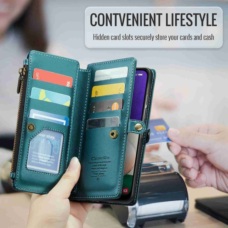 For Samsung Galaxy A22 5G CaseMe C36 Card Slots Zipper Wallet RFID Anti-theft Leather Phone Case(Blue-green) - Galaxy Phone Cases by CaseMe | Online Shopping South Africa | PMC Jewellery | Buy Now Pay Later Mobicred